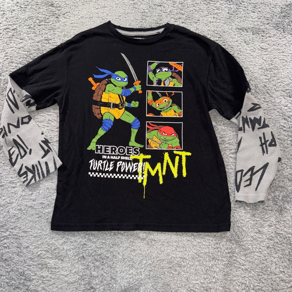 Nickelodeon TMNT Mutant Mayhem Layered Long Sleeve Shirt Boys M Black Tee EUC